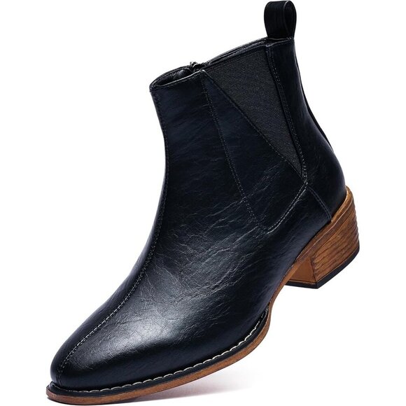 Shoes - Women's Black Ankle Boots Mid-height Heels Chelsea Zipper Dressy Booties